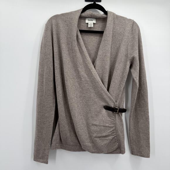 Neiman Marcus Cashmere Sweater Womens Medium Beige Wrap Buckle Long Sleeve - Picture 1 of 7